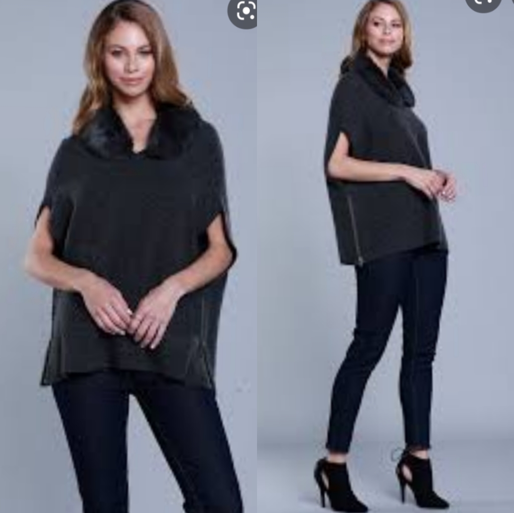Nwt Dolce Cabo Rabbit Fur Knit Side Zip Pancho